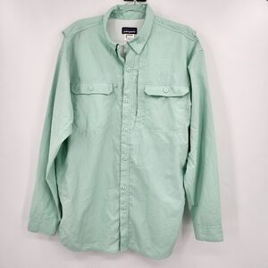 Patagonia Long Sleeve UPF Button Front Shirt Mens Size Large Mint Green Outdoor